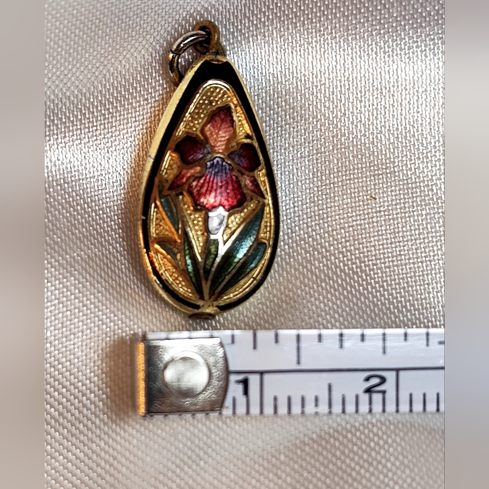 Vintage Puffy Two-sided Cloisonné Pendant - Iris - Picture 3 of 3